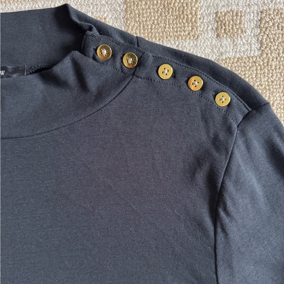 New J. Crew Mock Neck Button Shoulder Black Cotton Long Sleeve Preppy Top Size L - Picture 5 of 9